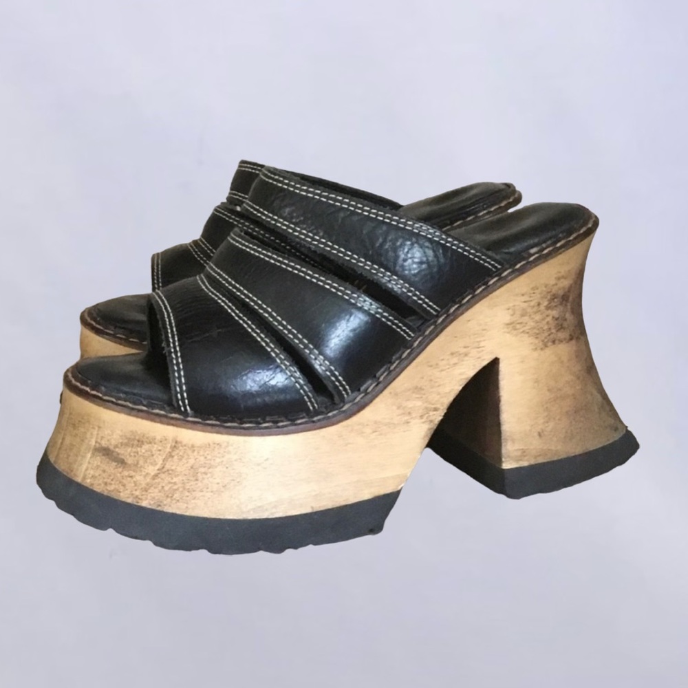London Underground 90s Chunky Wood Platform Sandals / Size 5